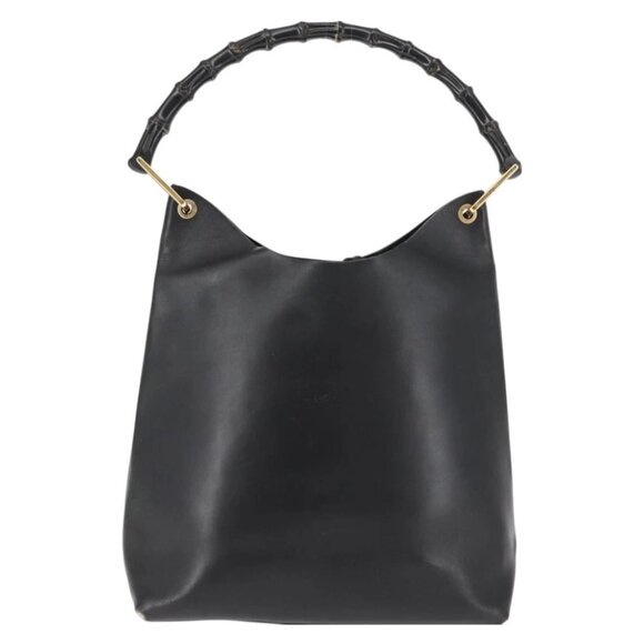 GUCCI Bamboo Shoulder Bag Leather Black Gold - Picture 2 of 15
